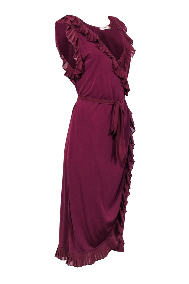 Current Boutique-Tory Burch - Burgundy Ruffled Sleeveless Midi Dress Sz L