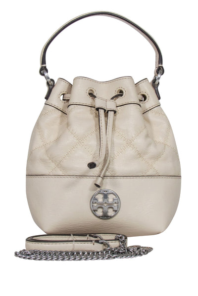 Current Boutique-Tory Burch - Cream Leather Quilted Mini Bucket Bag