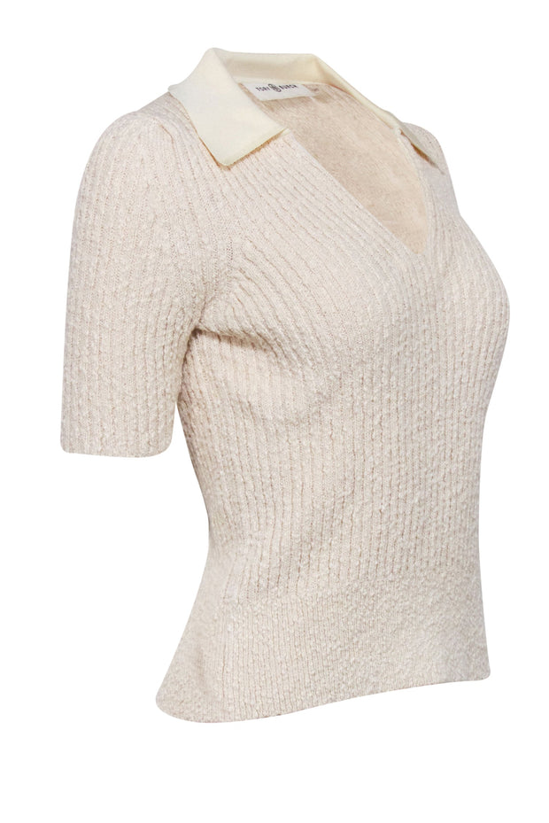 Current Boutique-Tory Burch - Cream Ribbed Knit Boucle Polo Shirt Sz L