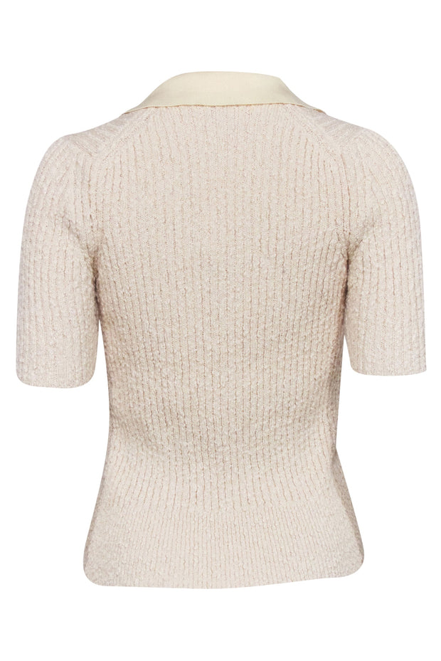 Current Boutique-Tory Burch - Cream Ribbed Knit Boucle Polo Shirt Sz L