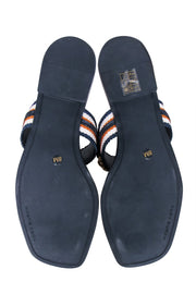 Current Boutique-Tory Burch - Dark Navy Leather "Benton" Sandals w/ Chain Band Sz 8