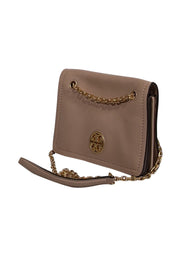 Current Boutique-Tory Burch - Deep Beige Pebbled Leather Crossbody w/ Gold Chain Strap