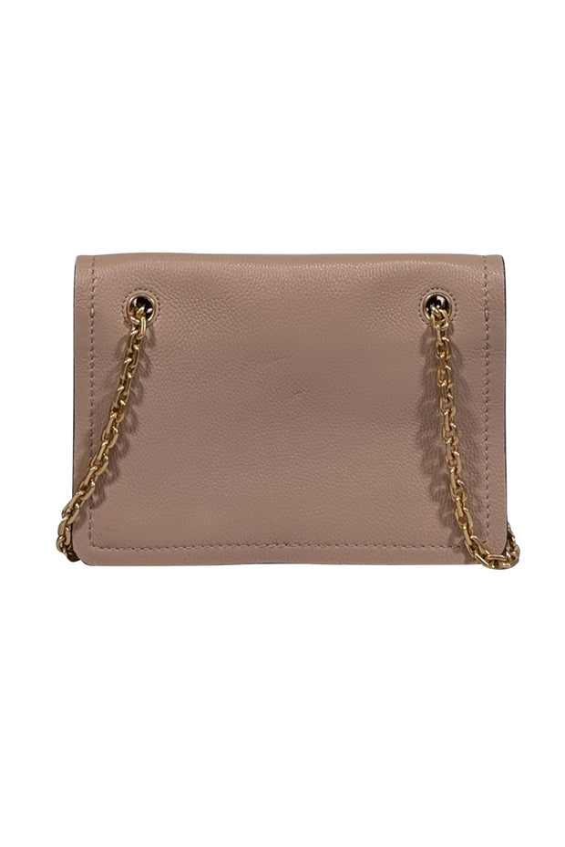 Current Boutique-Tory Burch - Deep Beige Pebbled Leather Crossbody w/ Gold Chain Strap