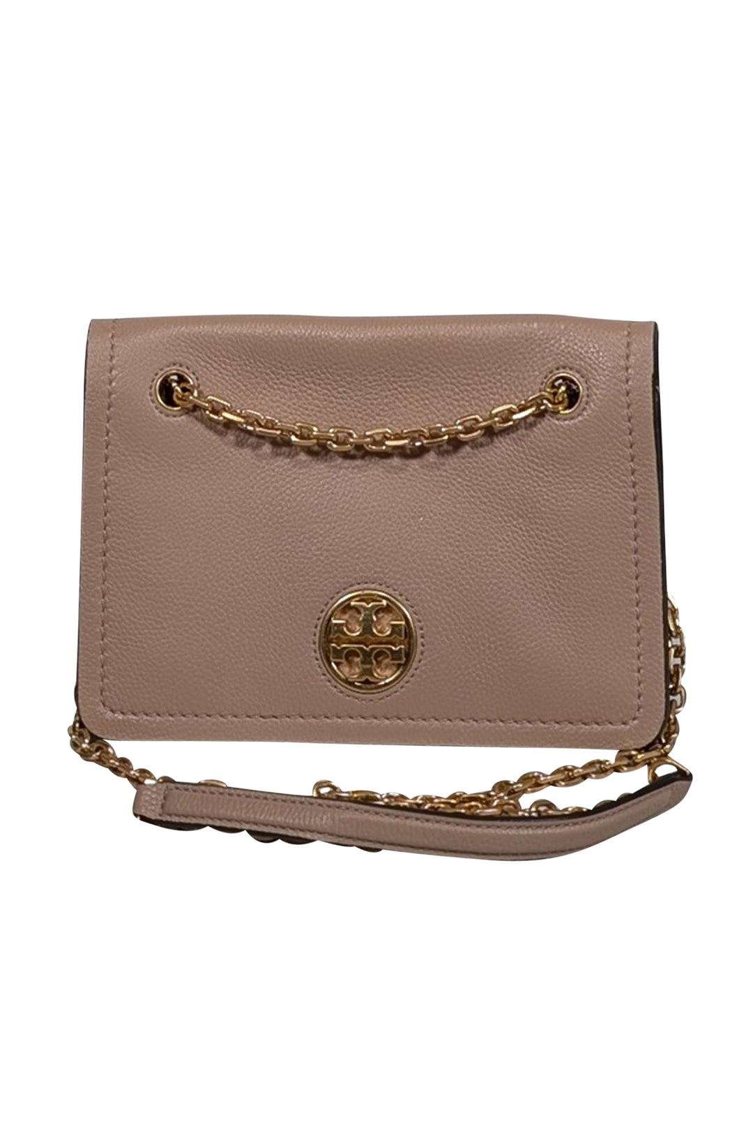 Tory Burch Beige Pebbled authentic Leather Flap Chainlink strap Crossbody bag