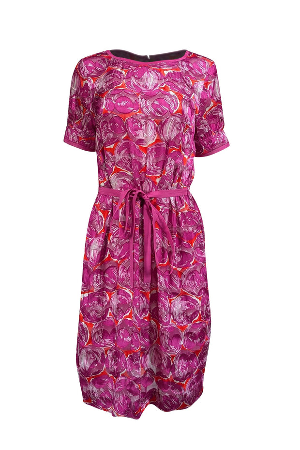 Current Boutique-Tory Burch - Fuchsia w/ Cream Print Silk Chiffon Dress Sz 10