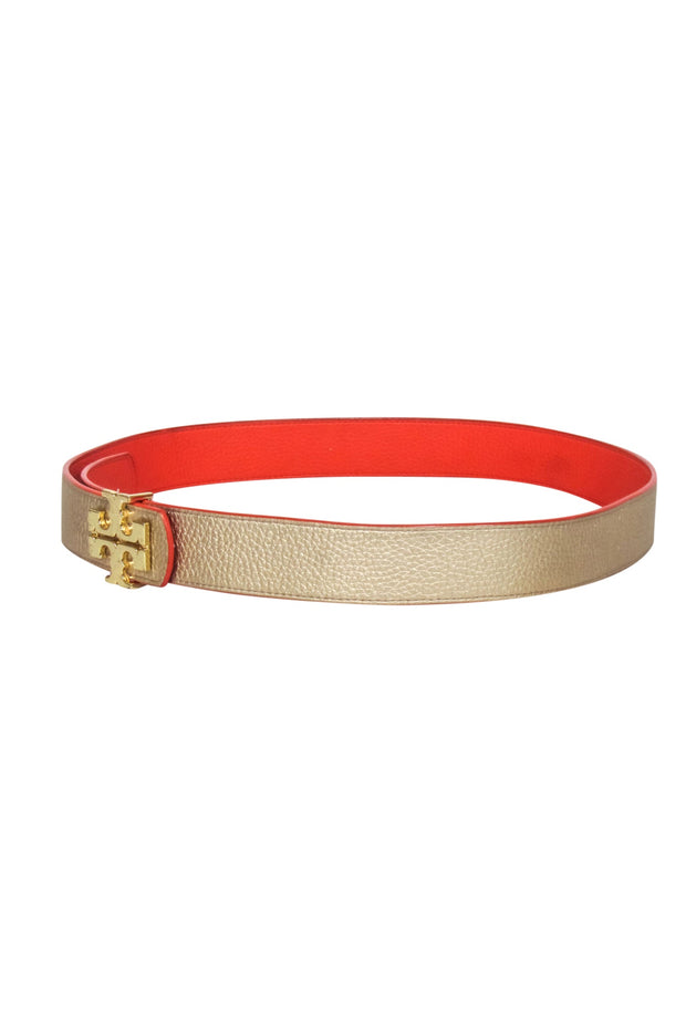 Current Boutique-Tory Burch - Gold & Orange Reversible Leather Belt Sz M