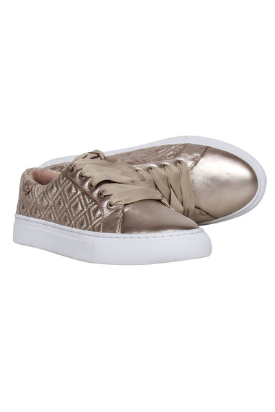 Current Boutique-Tory Burch - Gold Quilted Lace Up Sneakers Sz 5.5