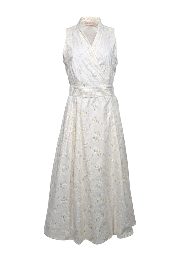 Current Boutique-Tory Burch - Ivory Cotton Logo Lace Wrap Dress Sz 10