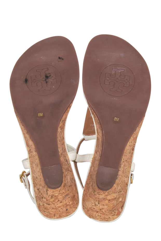 Current Boutique-Tory Burch - Ivory Leather Wedged Sandals Sz 8