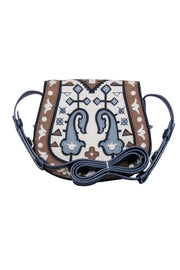 Current Boutique-Tory Burch - Navy, Cream, & Tan Print Leather Crossbody Bag