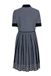 Current Boutique-Tory Burch - Navy & Ivory Double Link Patterned Jacquard Dress Sz L