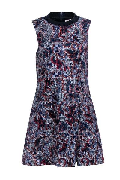 Current Boutique-Tory Burch - Navy & Red Printed Tweed Sleeveless Midi Dress Sz 10