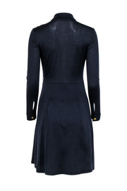 Current Boutique-Tory Burch - Navy Silk Pleated Shirt Dress Sz S