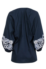 Current Boutique-Tory Burch - Navy & White Paisley Embroidered Tunic Sz XS