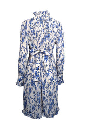 Current Boutique-Tory Burch - Off-White & Blue Floral Print Crinkled Chiffon Dress Sz 8