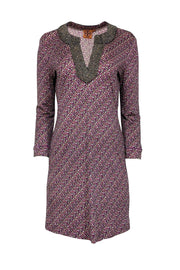 Current Boutique-Tory Burch - Pink, Purple, & White Floral Print Dress w/ Beaded Trim Sz M