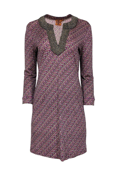 Current Boutique-Tory Burch - Pink, Purple, & White Floral Print Dress w/ Beaded Trim Sz M