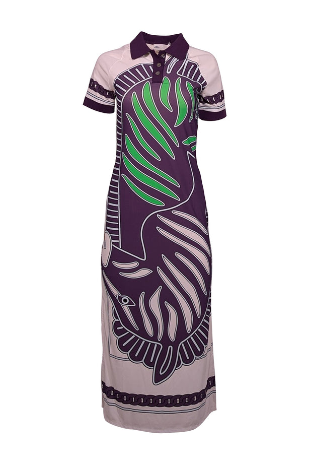 Current Boutique-Tory Burch - Purple, Cream, & Green Zebra Print Mesh Polo Dress Sz M