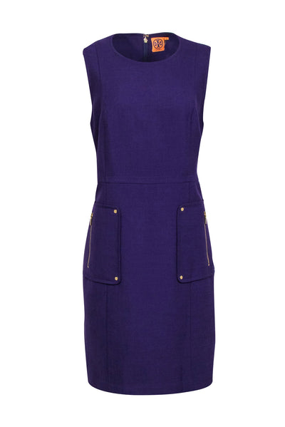 Current Boutique-Tory Burch - Purple Wool Blend Sleeveless Shift Dress Sz 14