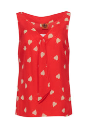 Current Boutique-Tory Burch - Red & Cream Heart Print Silk Tank w/ Tie Sz 8