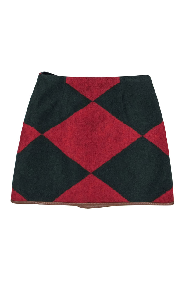 Current Boutique-Tory Burch - Red, Green, & Navy Color Block Wool Skirt Sz 2
