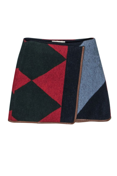 Current Boutique-Tory Burch - Red, Green, & Navy Color Block Wool Skirt Sz 2