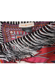 Current Boutique-Tory Burch - Red Multicolor Print Silk Square Scarf w/ Fringe Trim