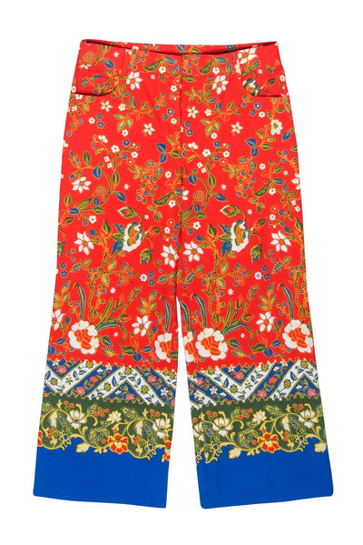 Current Boutique-Tory Burch - Red w/ Blue Floral Print Straight Leg "Dayton" Pants Sz 6