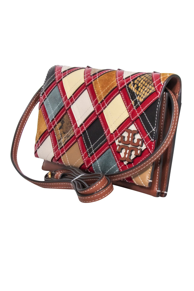 Current Boutique-Tory Burch - Tan w/ Multicolor Patchwork "McGraw" Leather Wallet Crossbody