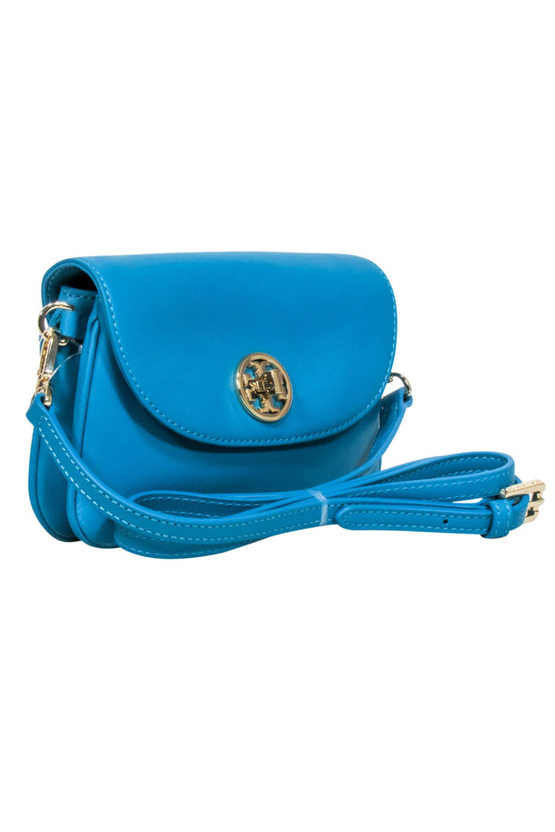 Current Boutique-Tory Burch - Teal Blue Saffiano Leather Mini Crossbody Bag