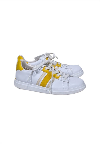 Current Boutique-Tory Burch - White & Yellow Leather Sneakers Sz 8.5