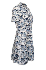 Current Boutique-Tory Burch - White w/ Blue Abstract Figurine Print Poplin Dress Sz 6