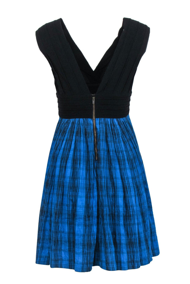 Current Boutique-Tracy Reese - Black & Blue Plaid Plunge Dress Sz 0