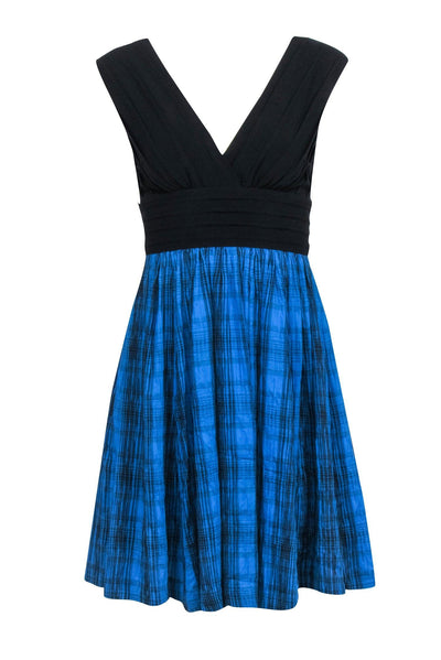 Current Boutique-Tracy Reese - Black & Blue Plaid Plunge Dress Sz 0