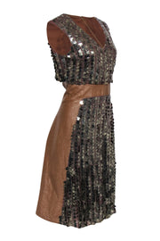 Current Boutique-Tracy Reese - Brown Sleeveless Midi Dress w/ Large Sequins Sz 6