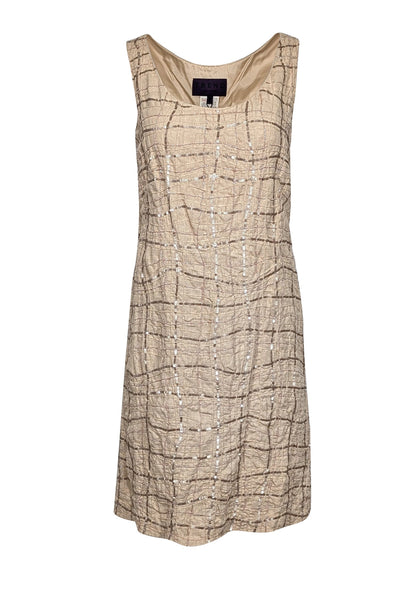 Current Boutique-Trend Les Copains - Beige Silk Beaded Sleeveless Dress Sz 6