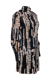 Current Boutique-Trina Turk - Black, Beige, & Grey Silk Printed Mock Neck Dress Sz 6