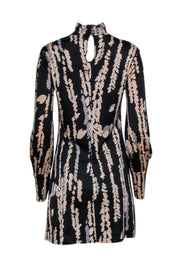 Current Boutique-Trina Turk - Black, Beige, & Grey Silk Printed Mock Neck Dress Sz 6