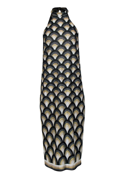 Current Boutique-Trina Turk - Black & Gold Print Mock Neck Sleeveless Dress Sz 2