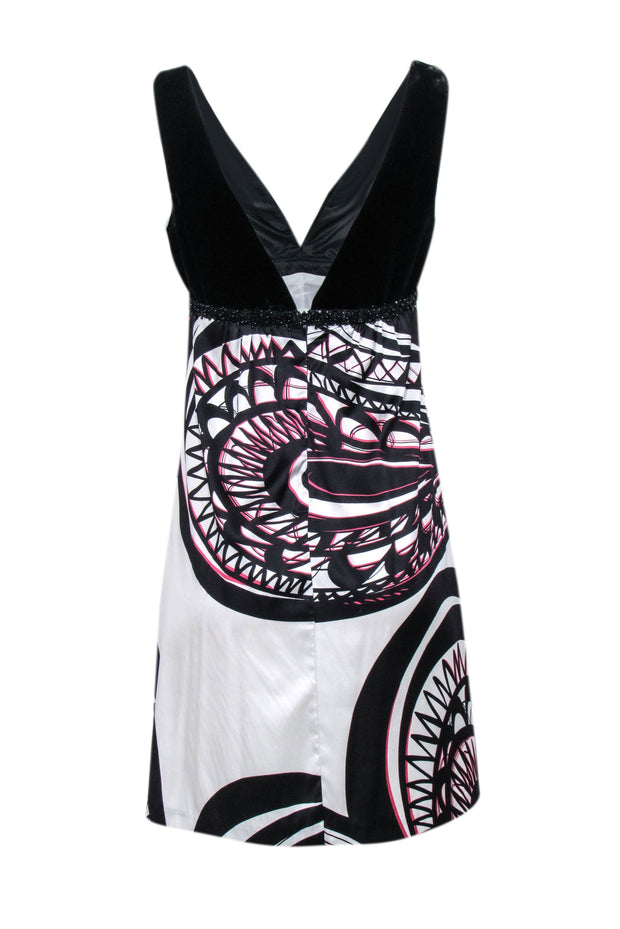 Current Boutique-Trina Turk - Black Velvet Printed Mini Dress w/ Beaded Waist Sz 4