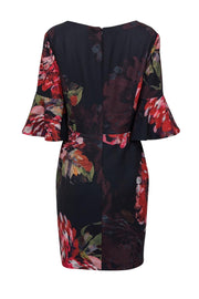 Current Boutique-Trina Turk - Black w/ Red Floral Print Bell Sleeve Dress Sz 10