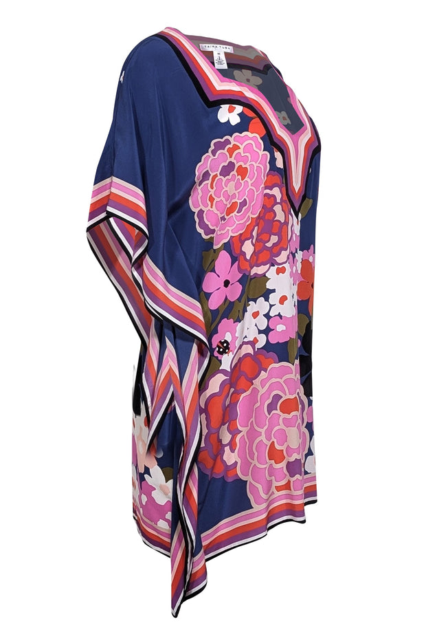 Current Boutique-Trina Turk - Blue & Pink Floral Print Silk Caftan Dress Sz XS/S