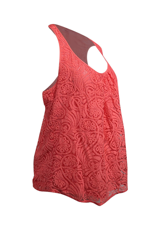 Current Boutique-Trina Turk - Coral Pink Lace Racerback Tank Top Sz M