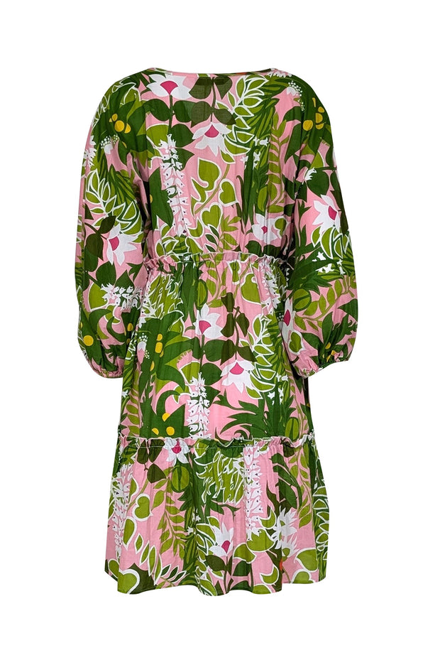 Current Boutique-Trina Turk - Green, Pink, & White Botanical Print Balloon Dress Sz L