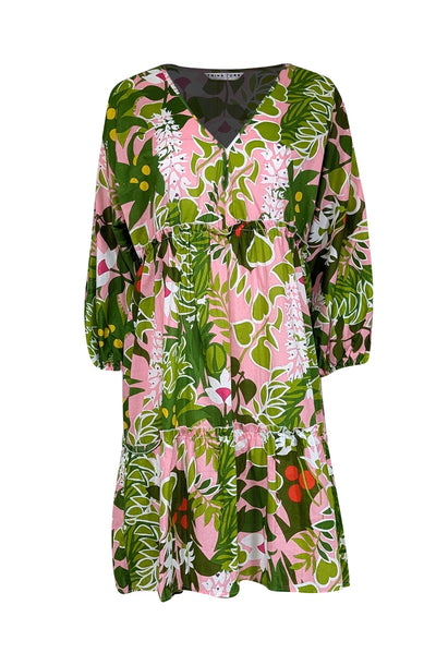 Current Boutique-Trina Turk - Green, Pink, & White Botanical Print Balloon Dress Sz L