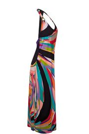 Current Boutique-Trina Turk - Multicolor Wavy Print Halter Maxi Dress Sz S