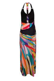 Current Boutique-Trina Turk - Multicolor Wavy Print Halter Maxi Dress Sz S