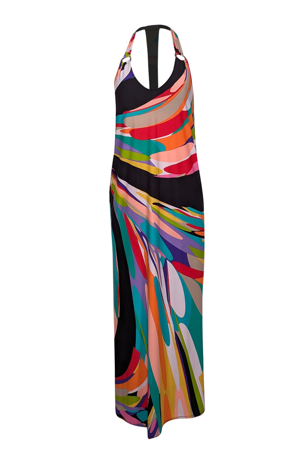 Current Boutique-Trina Turk - Multicolor Wavy Print Halter Maxi Dress Sz S