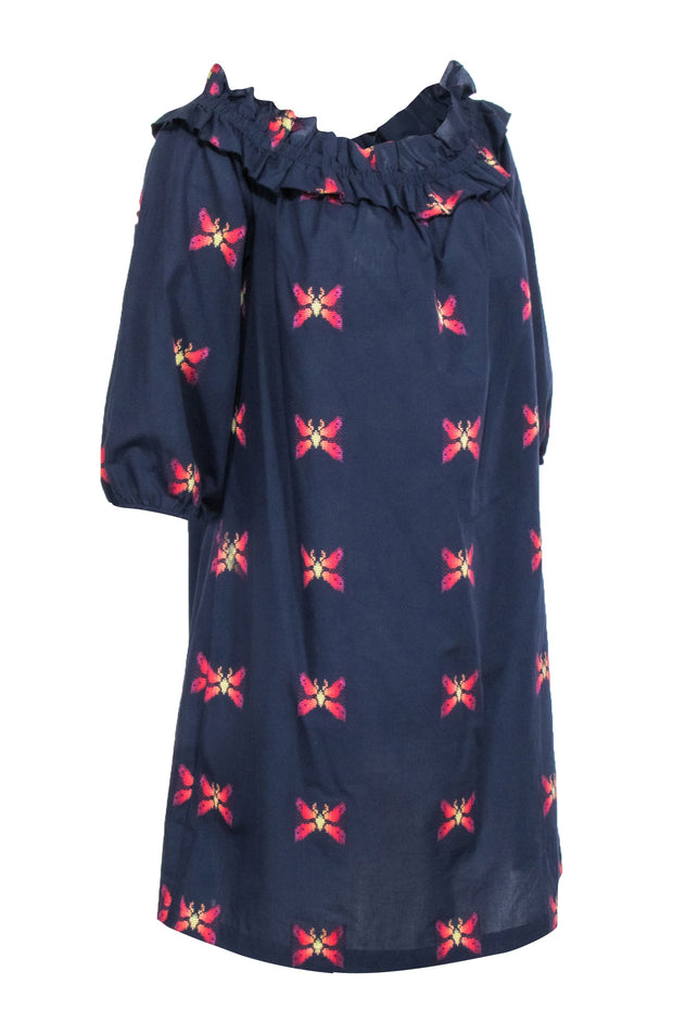 Current Boutique-Trina Turk - Navy w/ Multicolor Butterfly Print Off The Shoulder Dress Sz L