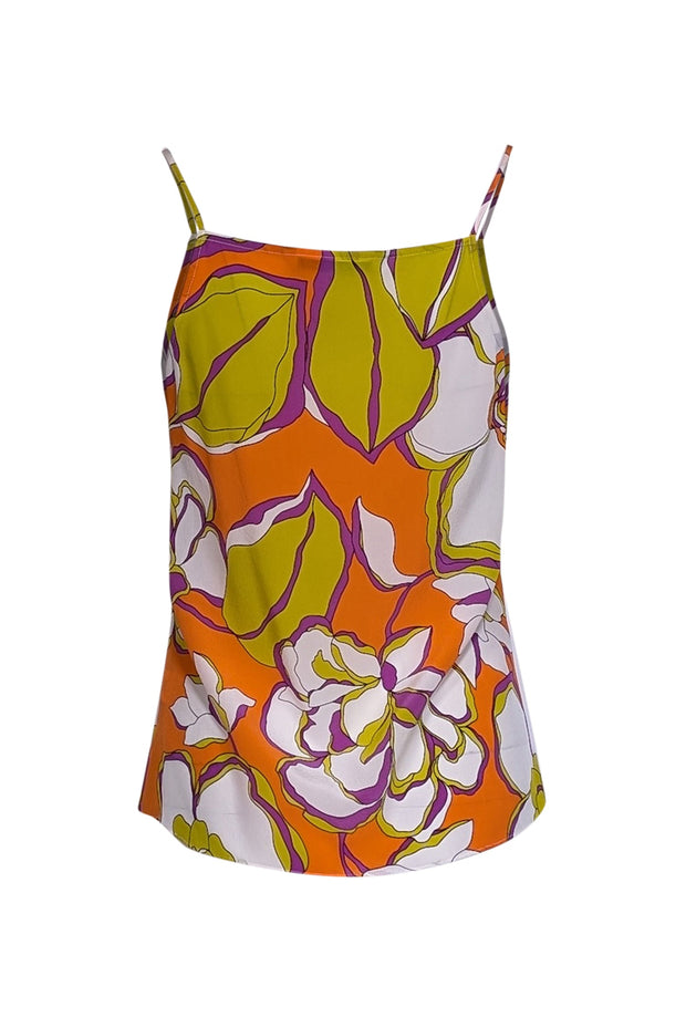 Current Boutique-Trina Turk - Orange & Yellow Floral Print Silk Cowl Neck Cami Top Sz XS